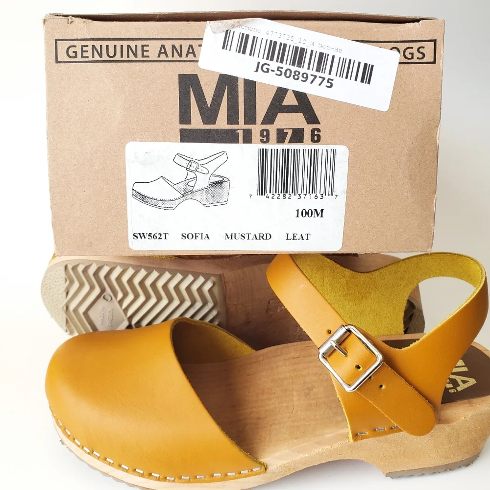 MIA Sofia Swedish Clog Free People Size 36 & 40 Mustard Yellow Leather Mary Jane - Picture 12 of 13